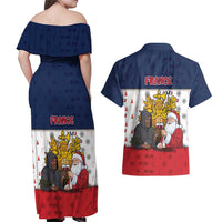 France Christmas Couples Matching Off Shoulder Maxi Dress and Hawaiian Shirt Pere Noel And Pere Fouettard - Wonder Print Shop