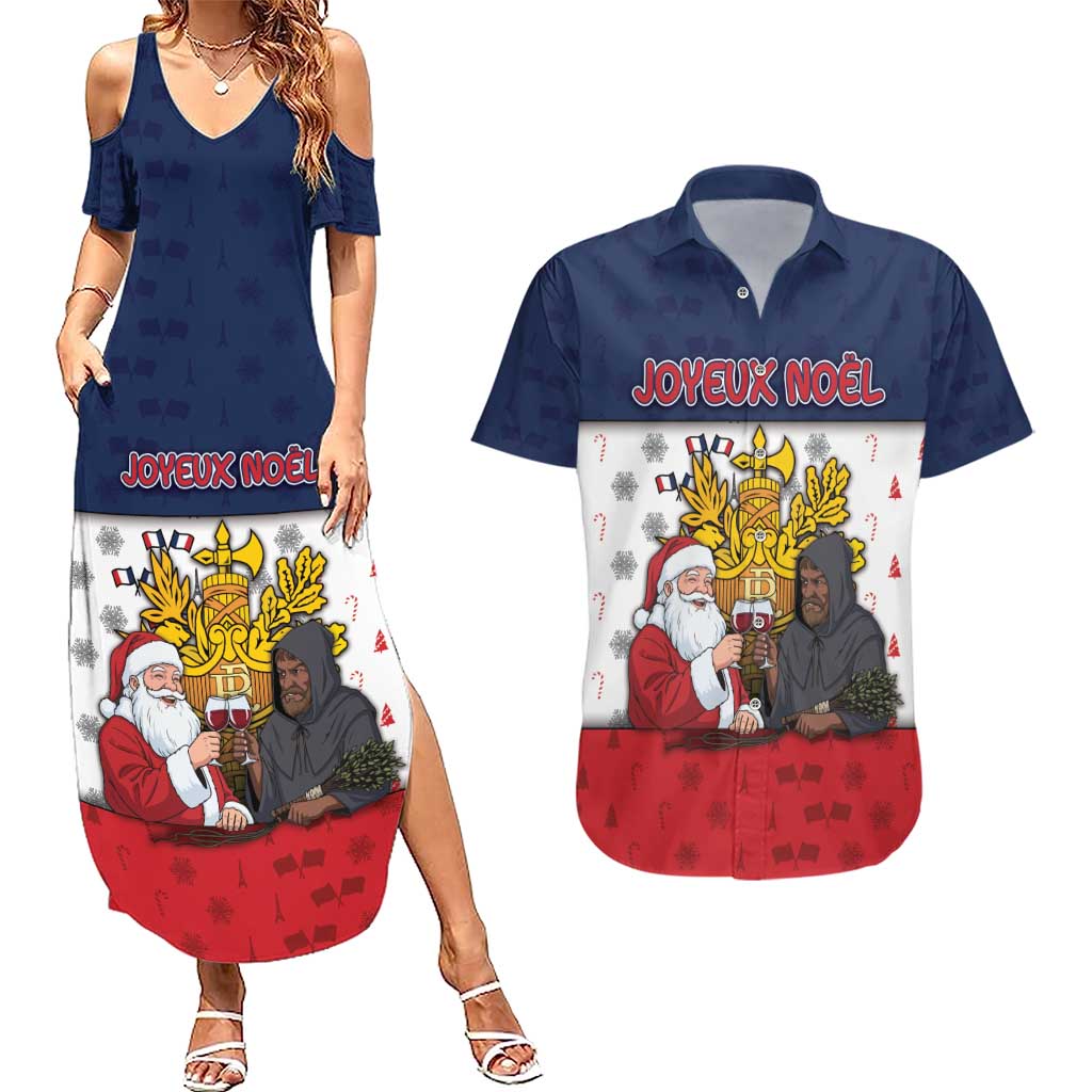 France Christmas Couples Matching Summer Maxi Dress and Hawaiian Shirt Pere Noel And Pere Fouettard - Wonder Print Shop