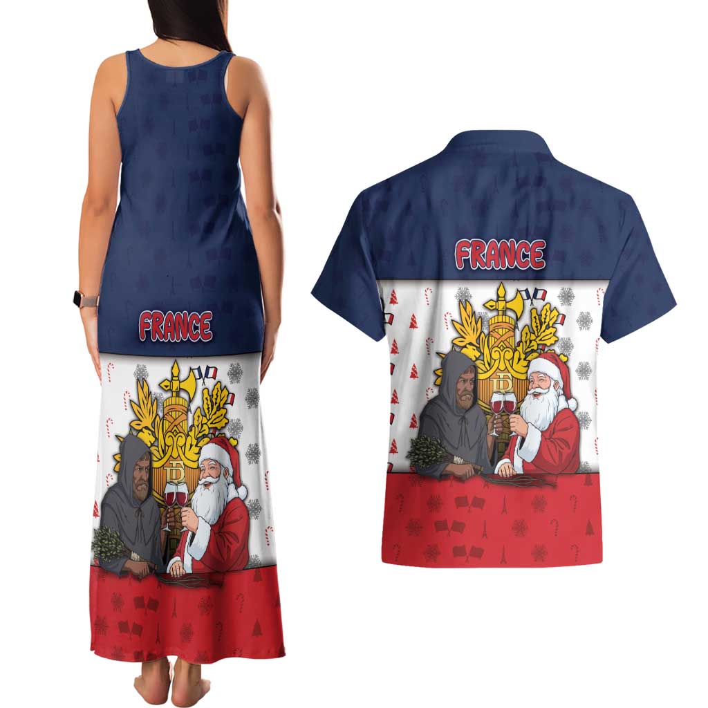 France Christmas Couples Matching Tank Maxi Dress and Hawaiian Shirt Pere Noel And Pere Fouettard - Wonder Print Shop