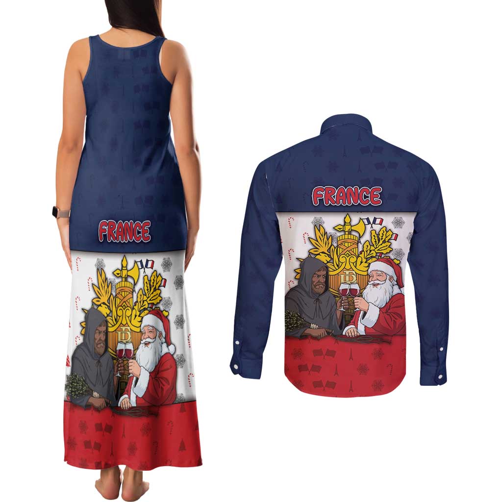 France Christmas Couples Matching Tank Maxi Dress and Long Sleeve Button Shirt Pere Noel And Pere Fouettard - Wonder Print Shop