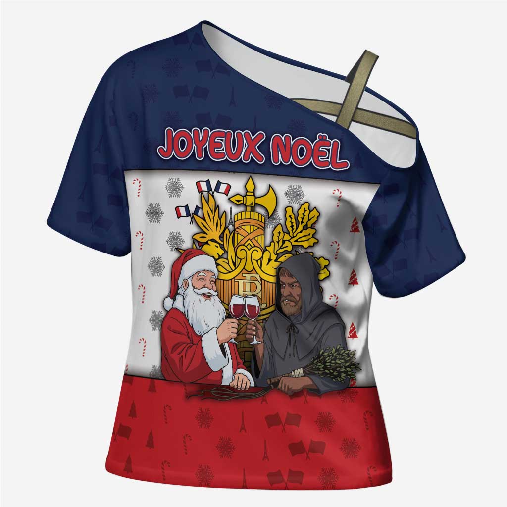 France Christmas Cross Shoulder Shirt Pere Noel And Pere Fouettard - Wonder Print Shop