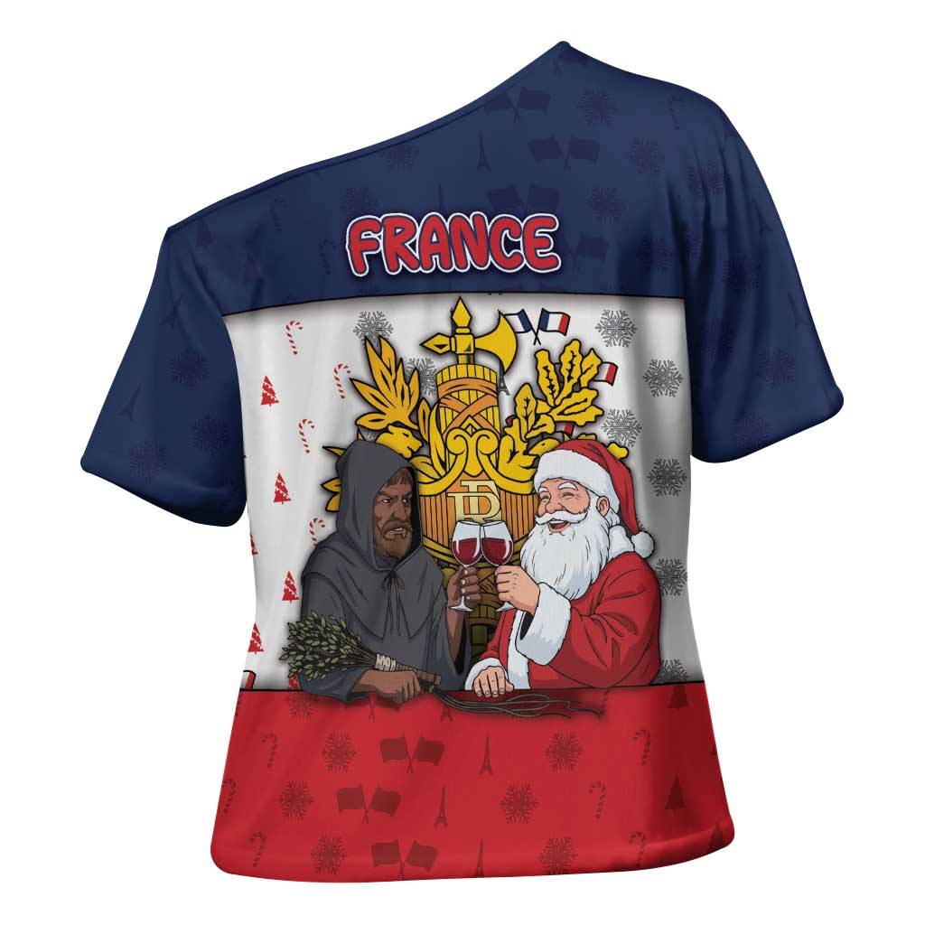 France Christmas Cross Shoulder Shirt Pere Noel And Pere Fouettard - Wonder Print Shop