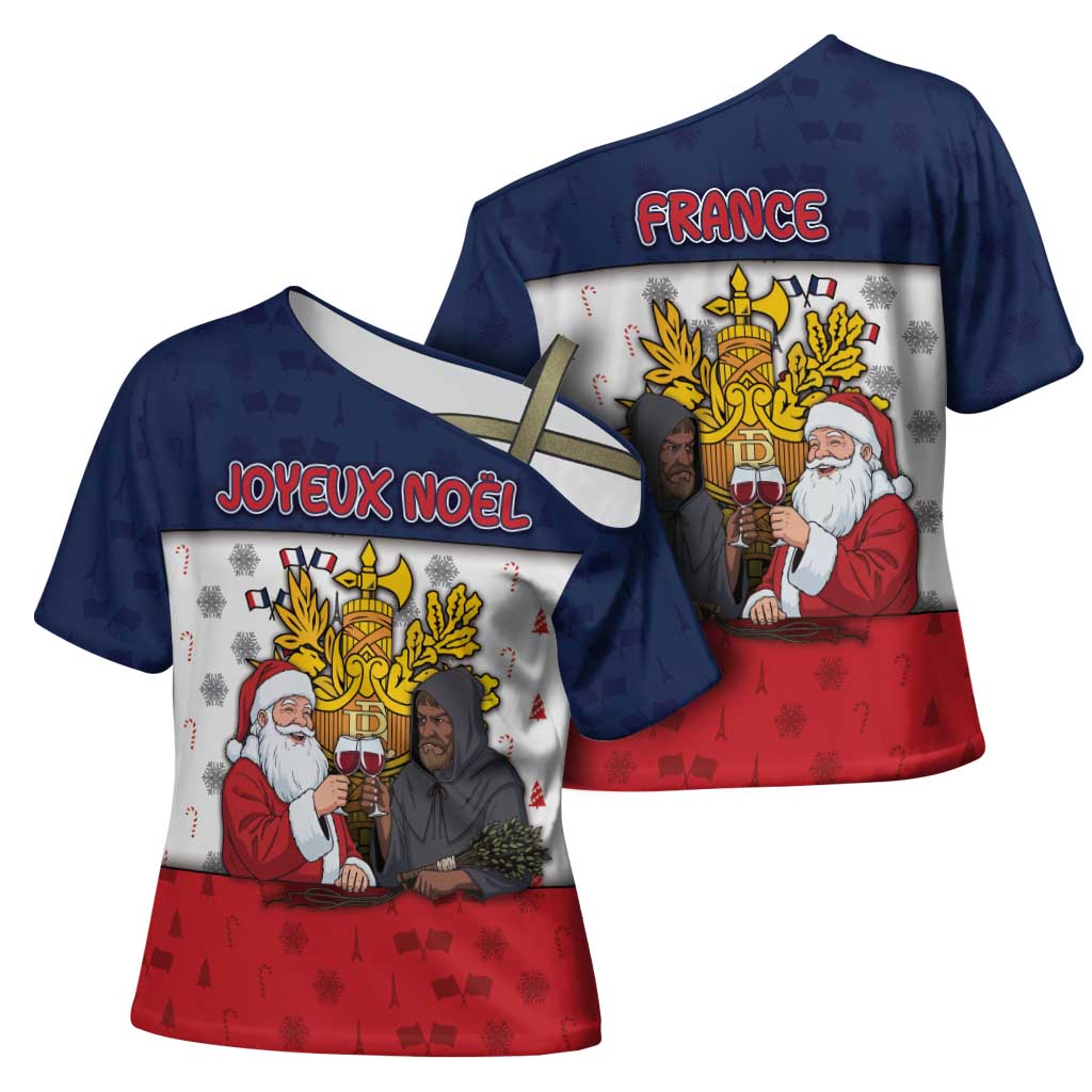 France Christmas Cross Shoulder Shirt Pere Noel And Pere Fouettard - Wonder Print Shop