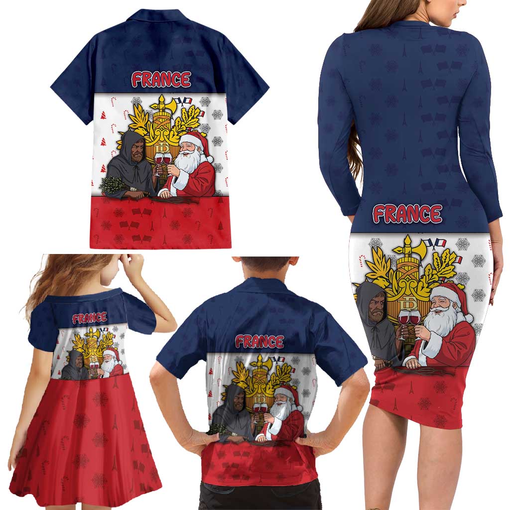 France Christmas Family Matching Long Sleeve Bodycon Dress and Hawaiian Shirt Pere Noel And Pere Fouettard - Wonder Print Shop