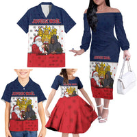 France Christmas Family Matching Off The Shoulder Long Sleeve Dress and Hawaiian Shirt Pere Noel And Pere Fouettard - Wonder Print Shop