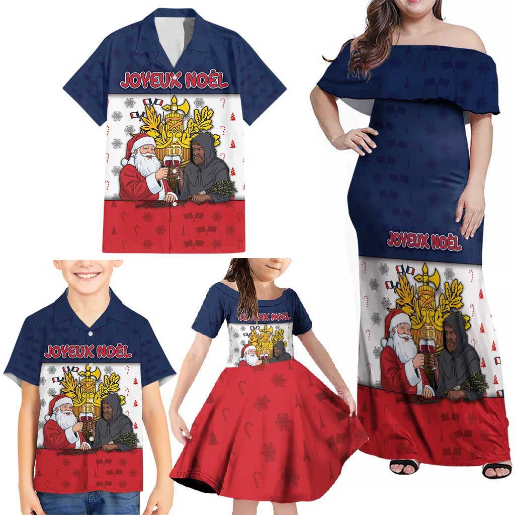 France Christmas Family Matching Off Shoulder Maxi Dress and Hawaiian Shirt Pere Noel And Pere Fouettard - Wonder Print Shop