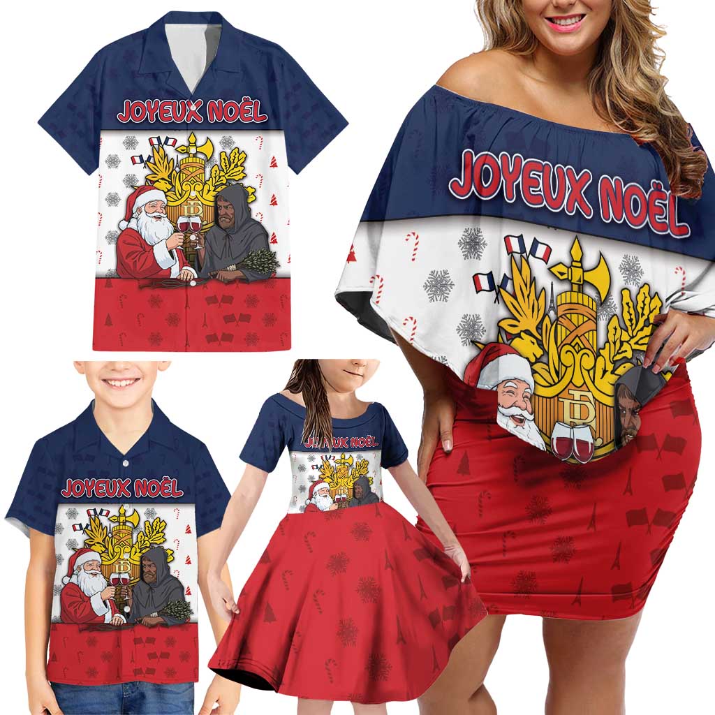 France Christmas Family Matching Off Shoulder Short Dress and Hawaiian Shirt Pere Noel And Pere Fouettard - Wonder Print Shop