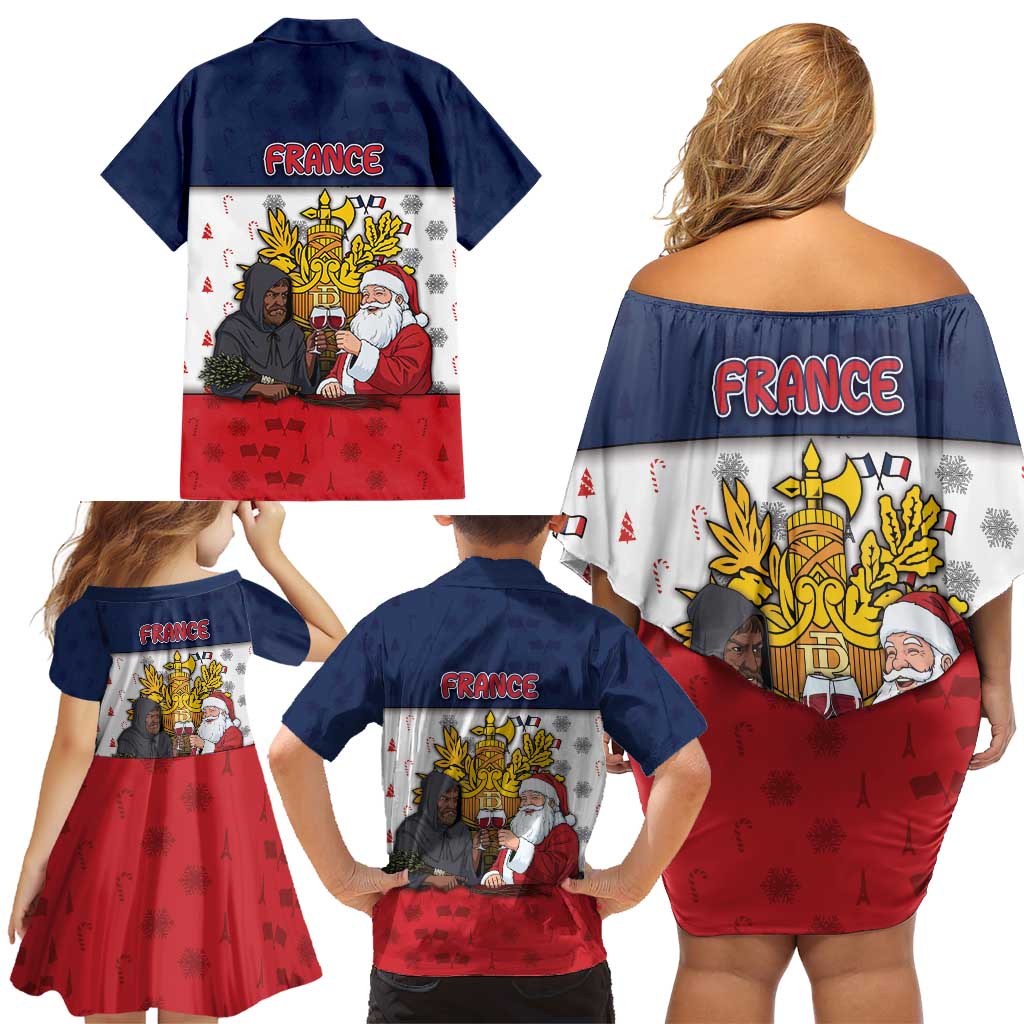 France Christmas Family Matching Off Shoulder Short Dress and Hawaiian Shirt Pere Noel And Pere Fouettard - Wonder Print Shop