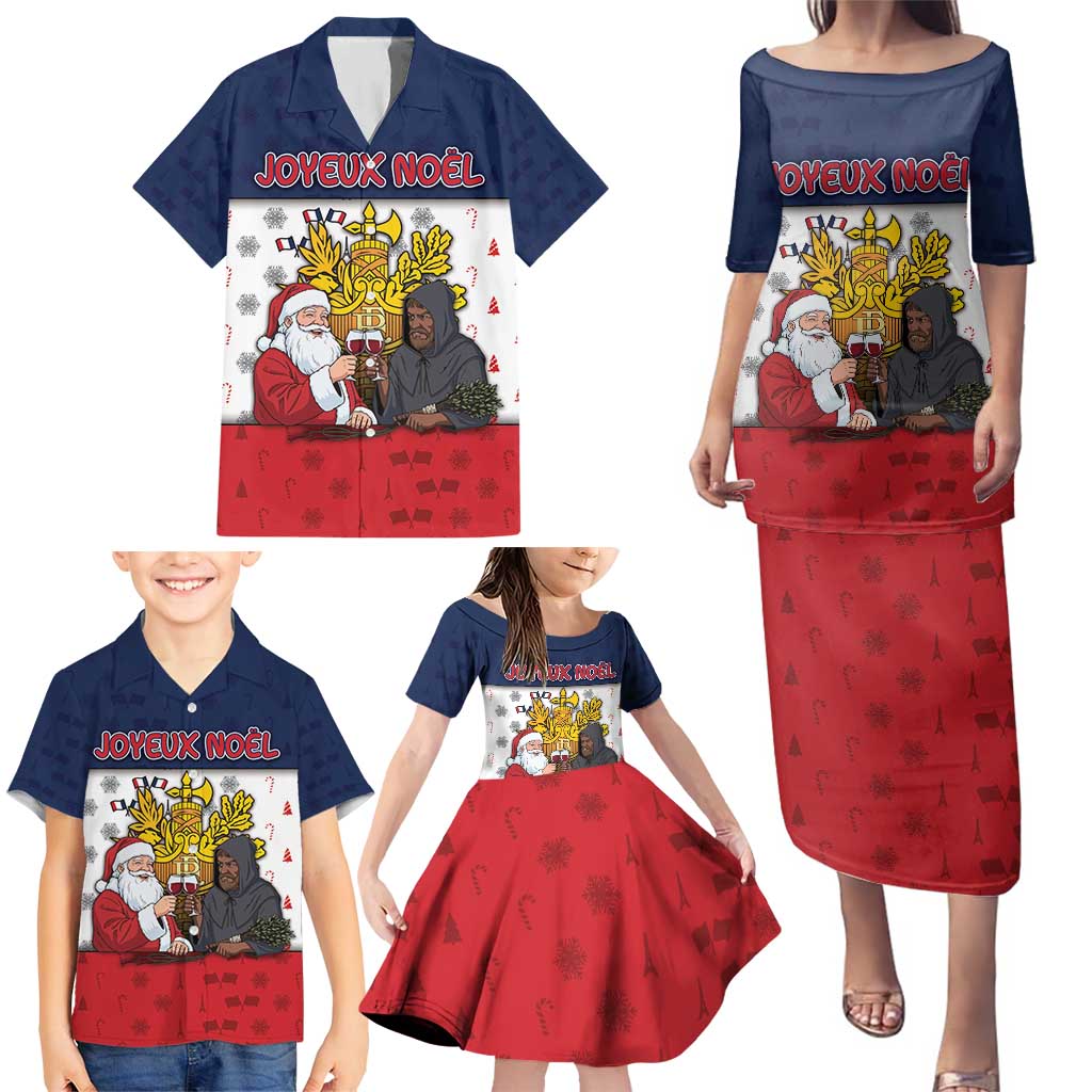 France Christmas Family Matching Puletasi and Hawaiian Shirt Pere Noel And Pere Fouettard - Wonder Print Shop