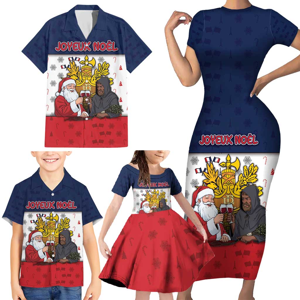 France Christmas Family Matching Short Sleeve Bodycon Dress and Hawaiian Shirt Pere Noel And Pere Fouettard - Wonder Print Shop