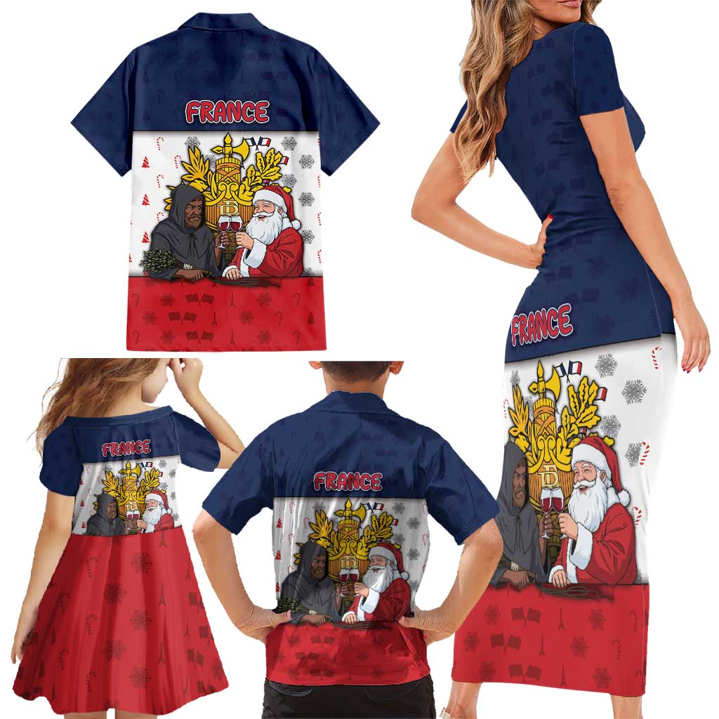 France Christmas Family Matching Short Sleeve Bodycon Dress and Hawaiian Shirt Pere Noel And Pere Fouettard - Wonder Print Shop
