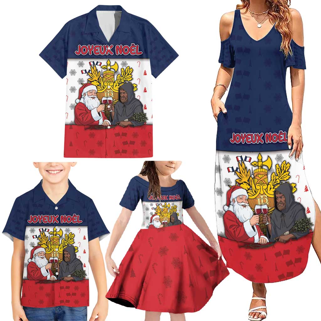France Christmas Family Matching Summer Maxi Dress and Hawaiian Shirt Pere Noel And Pere Fouettard - Wonder Print Shop