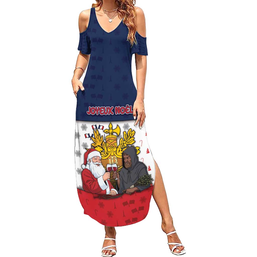 France Christmas Family Matching Summer Maxi Dress and Hawaiian Shirt Pere Noel And Pere Fouettard - Wonder Print Shop