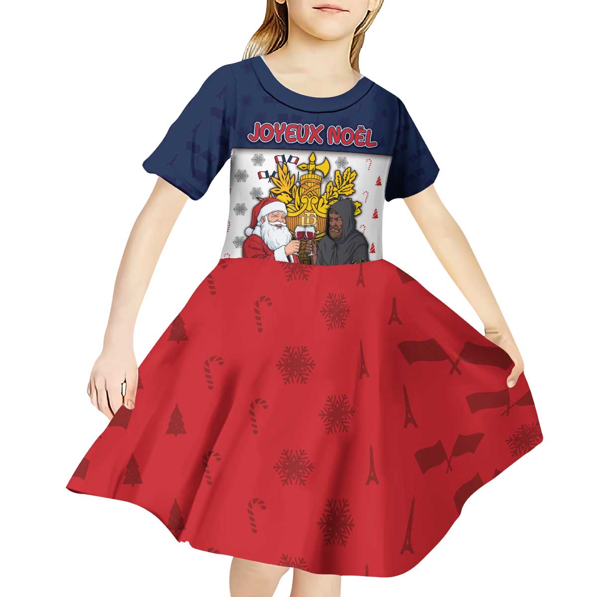 France Christmas Kid Short Sleeve Dress Pere Noel And Pere Fouettard - Wonder Print Shop