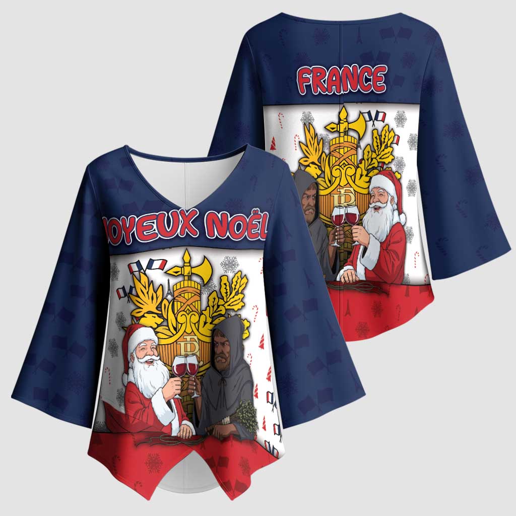 France Christmas Kimono Sleeve Blouse Pere Noel And Pere Fouettard - Wonder Print Shop