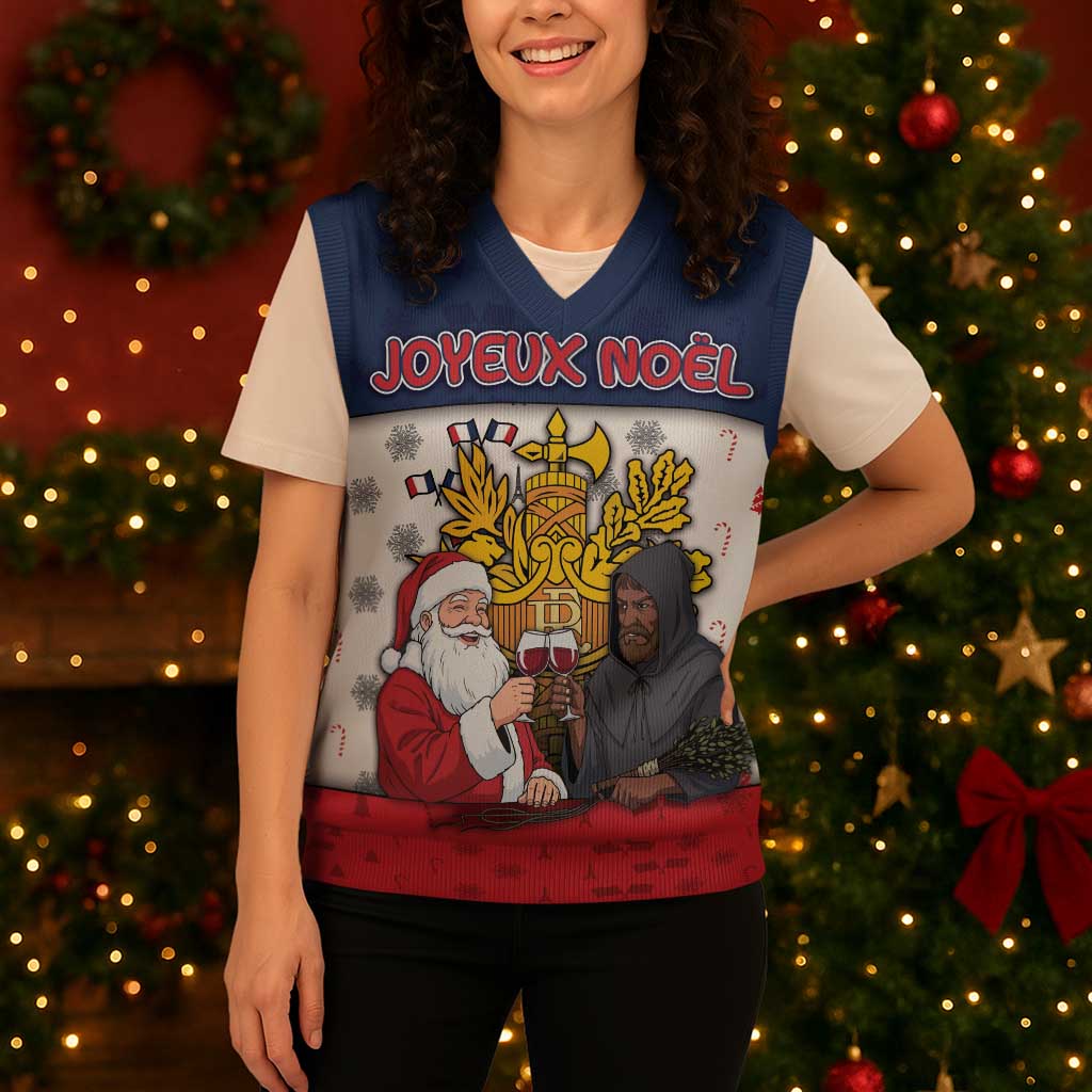 France Christmas Knitted V-Neck Vest Pere Noel And Pere Fouettard - Wonder Print Shop