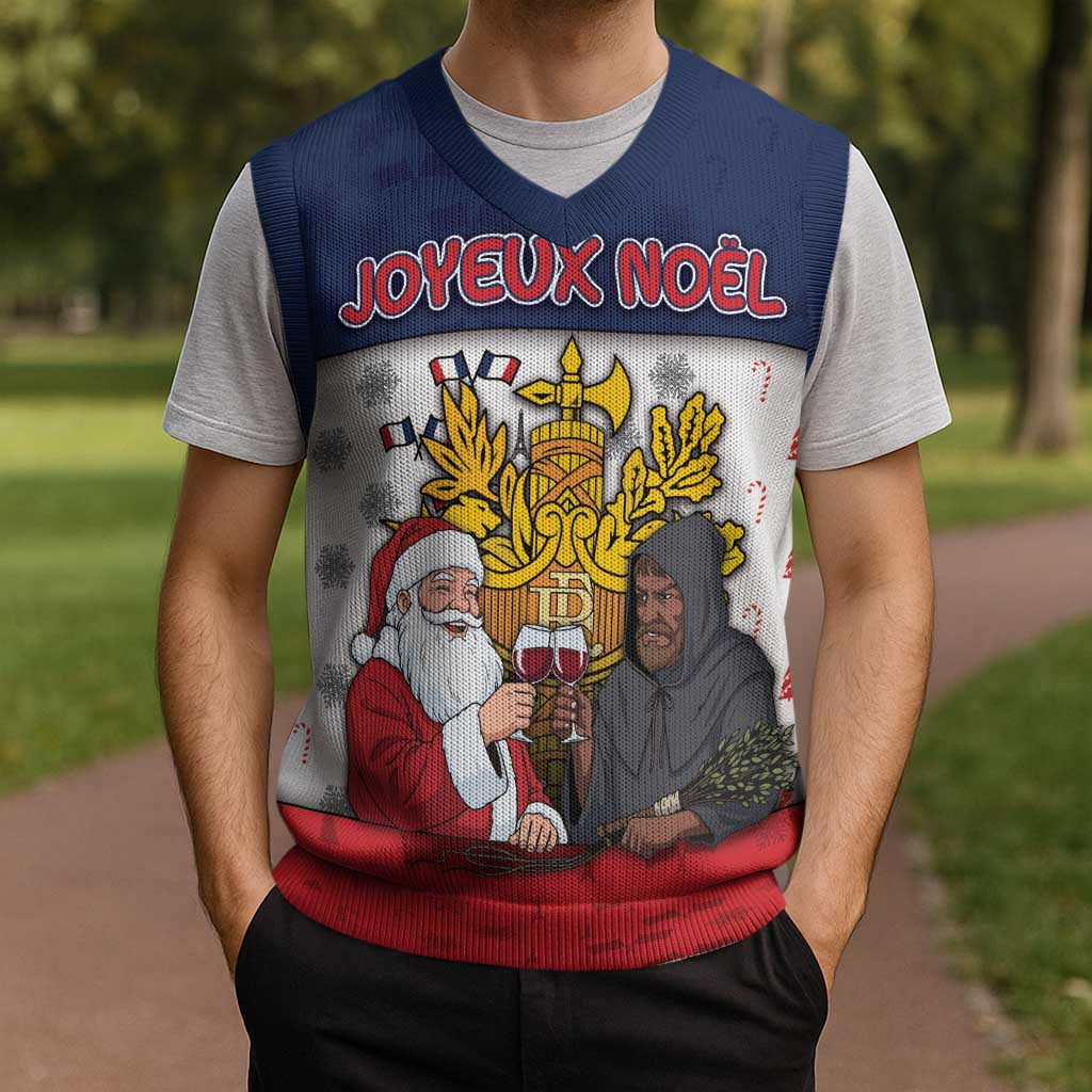 France Christmas Knitted V-Neck Vest Pere Noel And Pere Fouettard - Wonder Print Shop