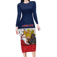 France Christmas Long Sleeve Bodycon Dress Pere Noel And Pere Fouettard - Wonder Print Shop