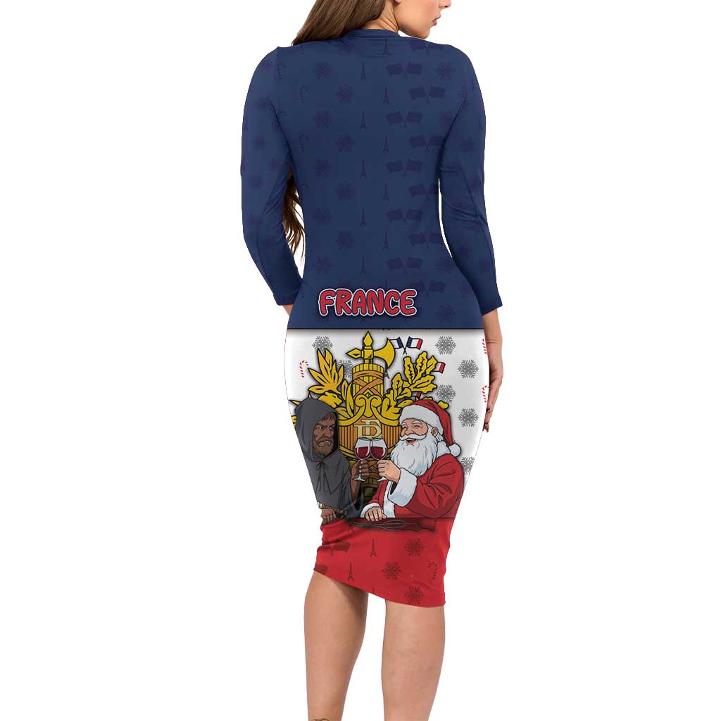 France Christmas Long Sleeve Bodycon Dress Pere Noel And Pere Fouettard - Wonder Print Shop