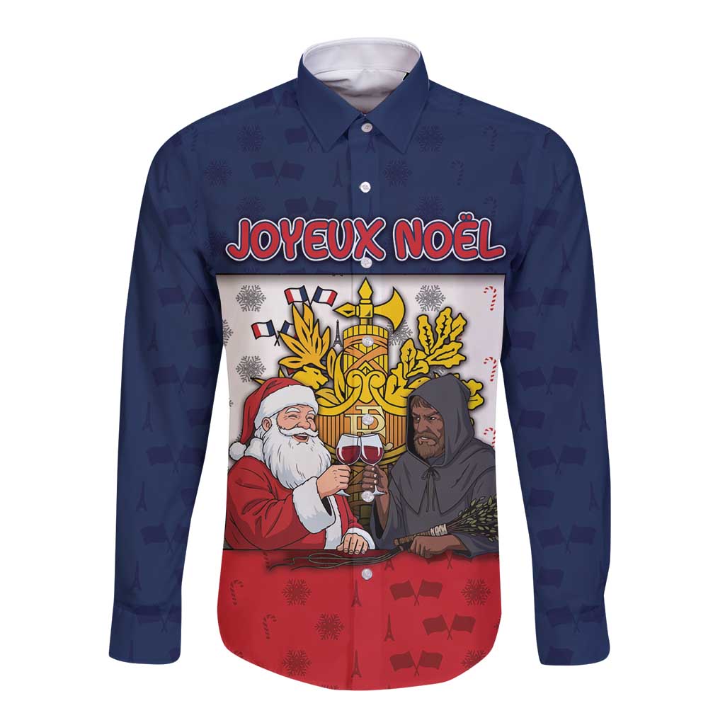 France Christmas Long Sleeve Button Shirt Pere Noel And Pere Fouettard - Wonder Print Shop