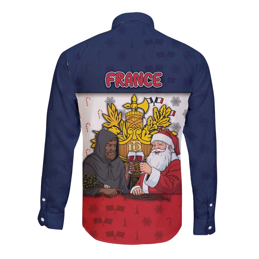 France Christmas Long Sleeve Button Shirt Pere Noel And Pere Fouettard - Wonder Print Shop