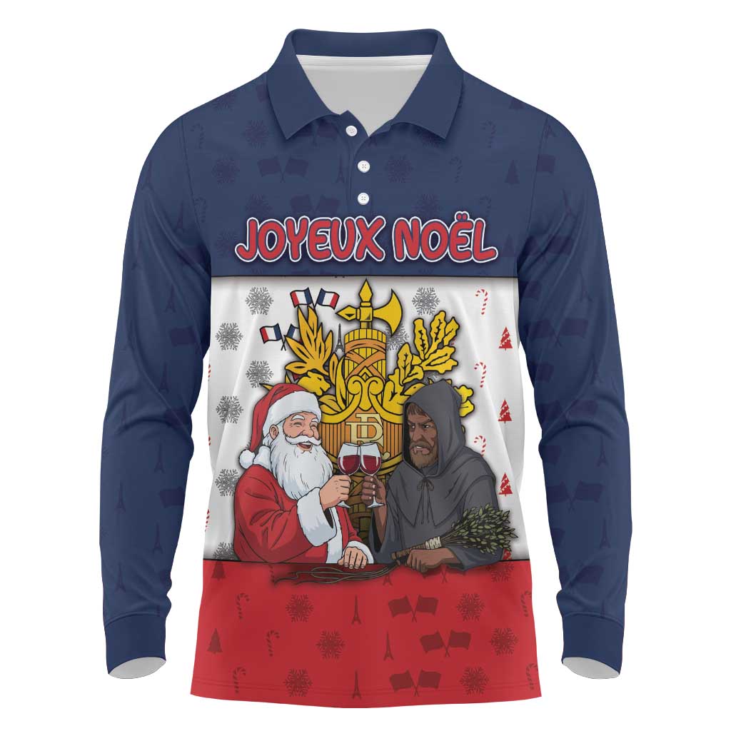 France Christmas Long Sleeve Polo Shirt Pere Noel And Pere Fouettard - Wonder Print Shop