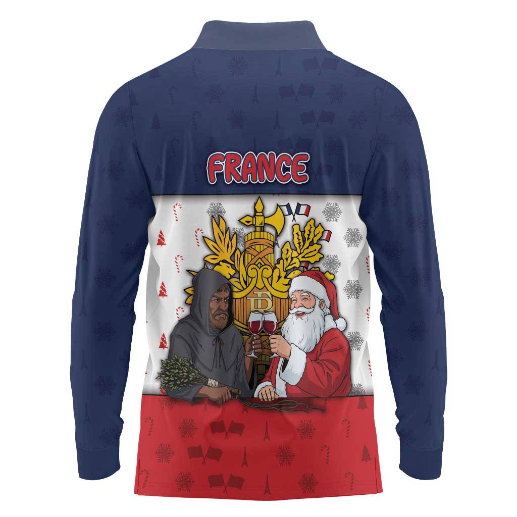 France Christmas Long Sleeve Polo Shirt Pere Noel And Pere Fouettard - Wonder Print Shop