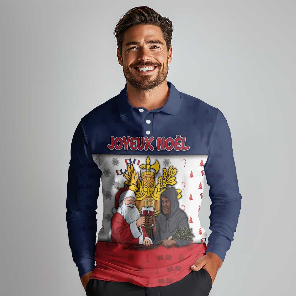 France Christmas Long Sleeve Polo Shirt Pere Noel And Pere Fouettard - Wonder Print Shop
