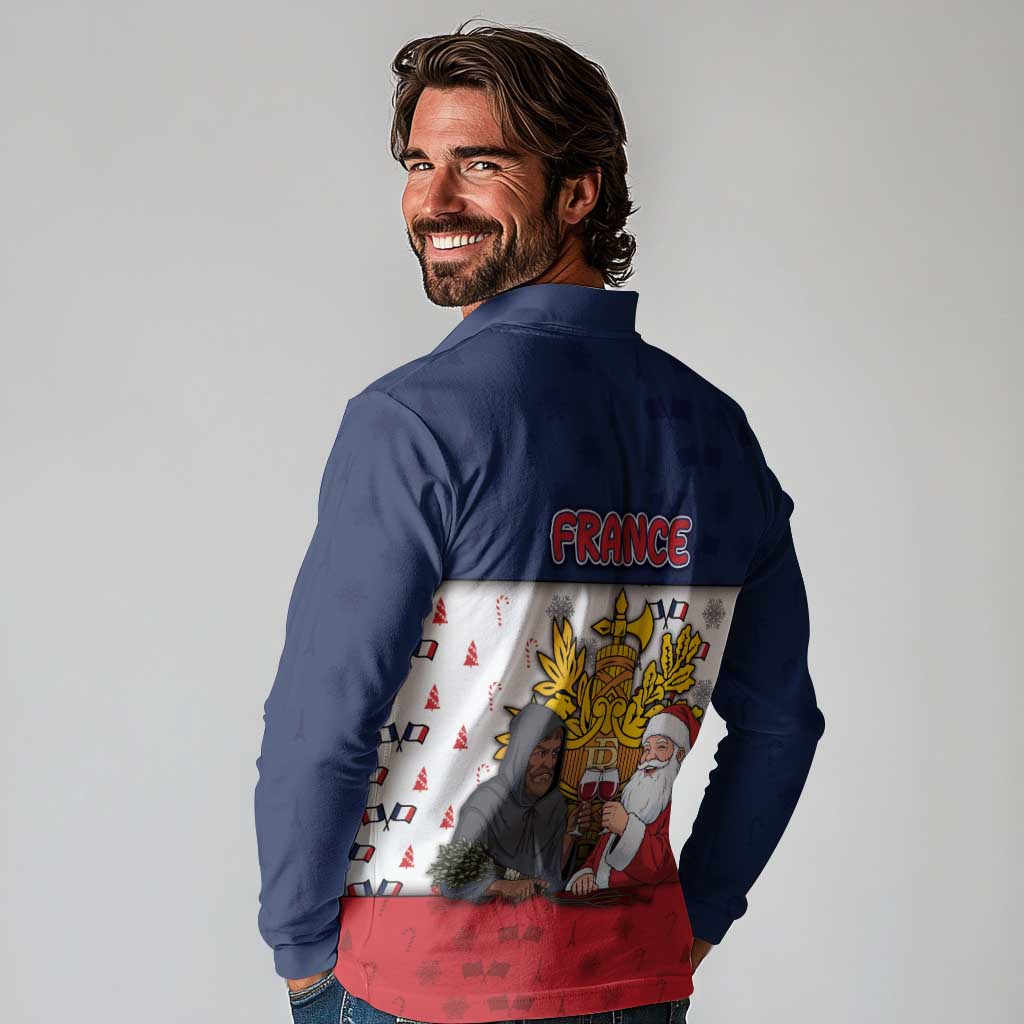 France Christmas Long Sleeve Polo Shirt Pere Noel And Pere Fouettard - Wonder Print Shop