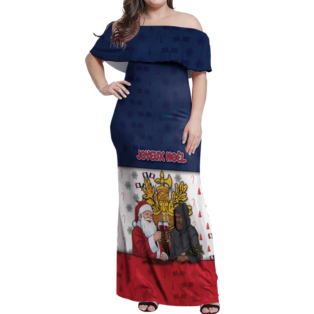 France Christmas Off Shoulder Maxi Dress Pere Noel And Pere Fouettard - Wonder Print Shop