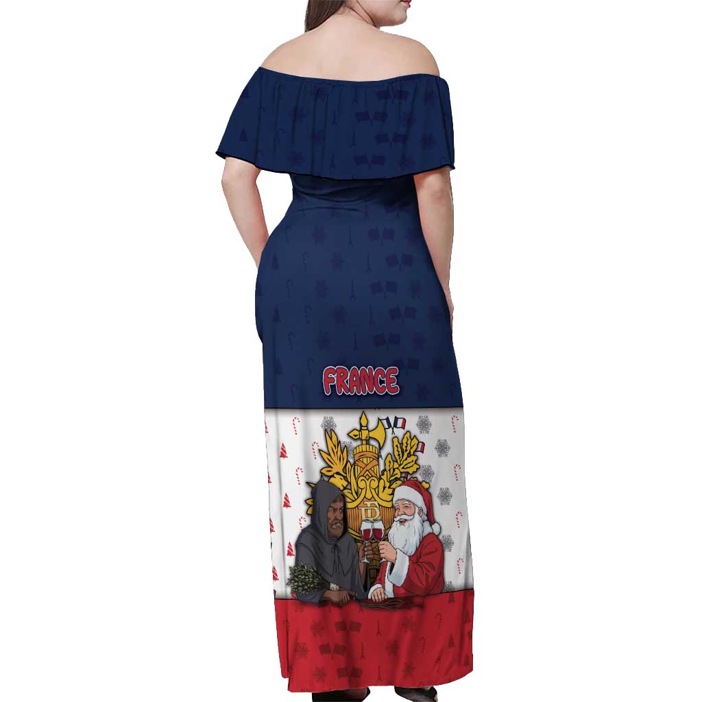France Christmas Off Shoulder Maxi Dress Pere Noel And Pere Fouettard - Wonder Print Shop