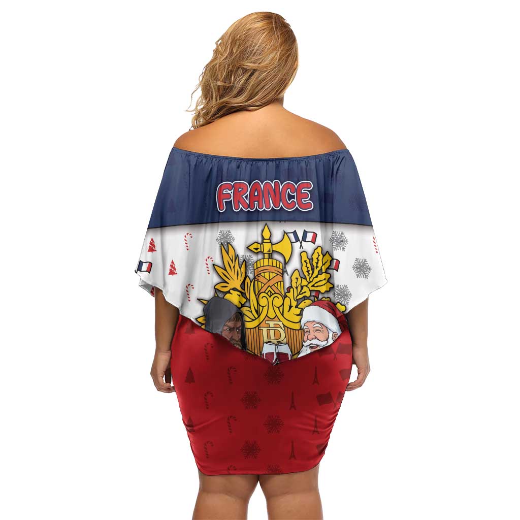 France Christmas Off Shoulder Short Dress Pere Noel And Pere Fouettard - Wonder Print Shop
