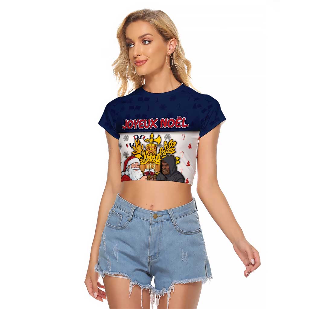 France Christmas Raglan Cropped T Shirt Pere Noel And Pere Fouettard - Wonder Print Shop