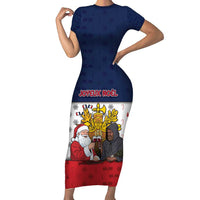 France Christmas Short Sleeve Bodycon Dress Pere Noel And Pere Fouettard - Wonder Print Shop