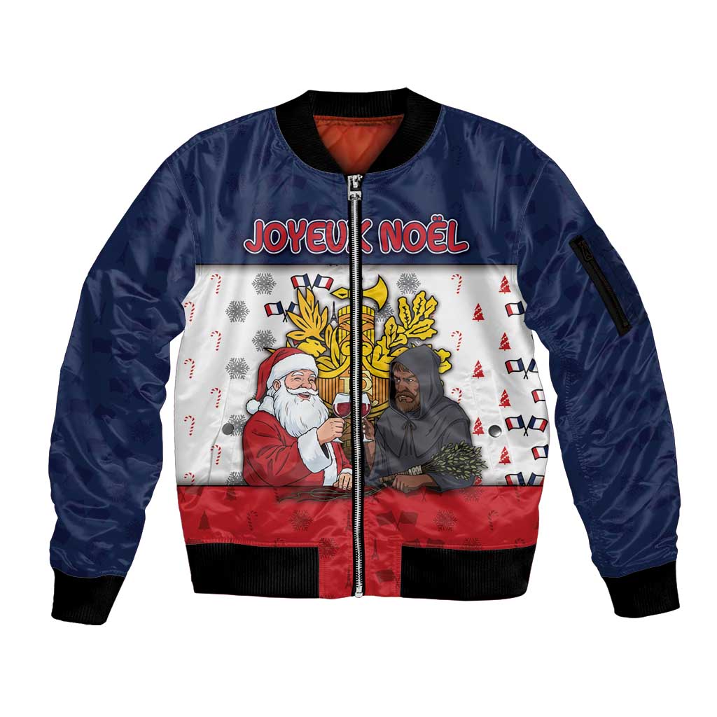 France Christmas Sleeve Zip Bomber Jacket Pere Noel And Pere Fouettard - Wonder Print Shop