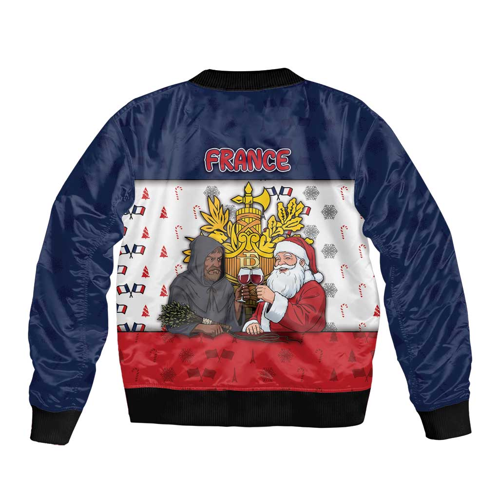 France Christmas Sleeve Zip Bomber Jacket Pere Noel And Pere Fouettard - Wonder Print Shop