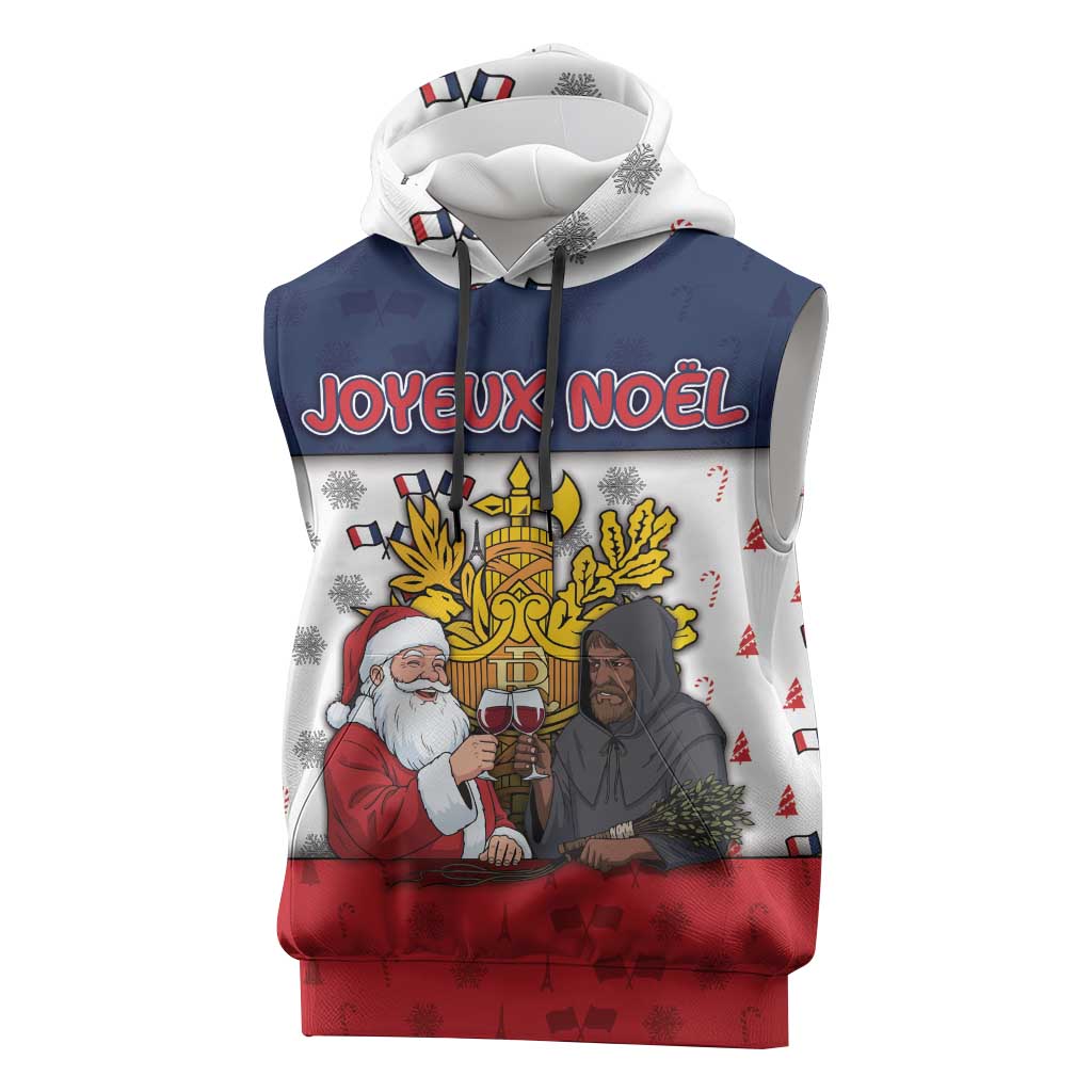 France Christmas Sleeveless Hoodie Pere Noel And Pere Fouettard - Wonder Print Shop