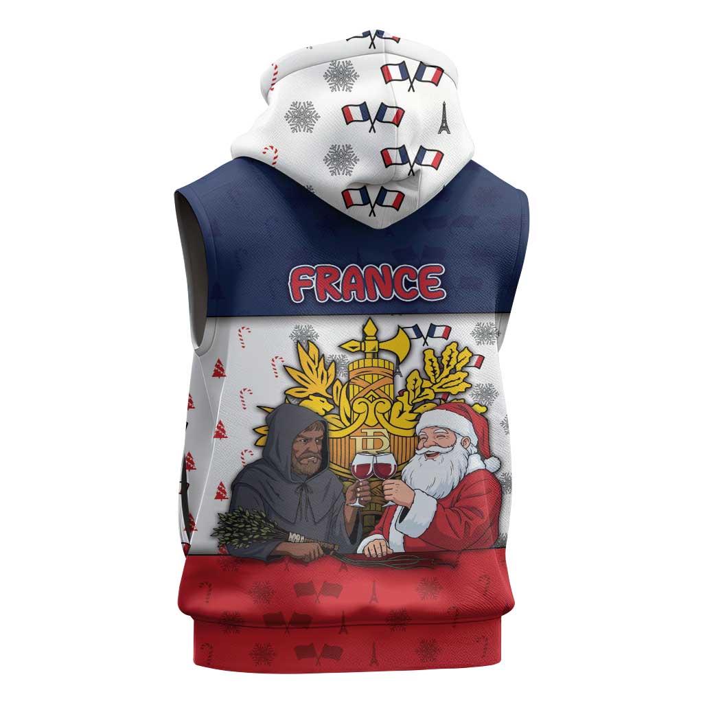 France Christmas Sleeveless Hoodie Pere Noel And Pere Fouettard - Wonder Print Shop