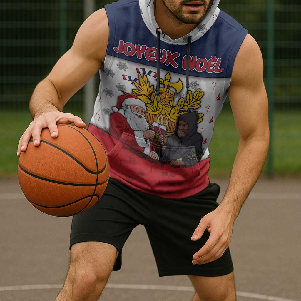 France Christmas Sleeveless Hoodie Pere Noel And Pere Fouettard - Wonder Print Shop