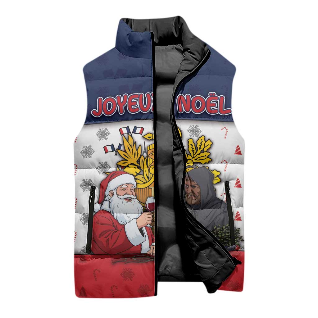 France Christmas Sleeveless Puffer Jacket Pere Noel And Pere Fouettard - Wonder Print Shop