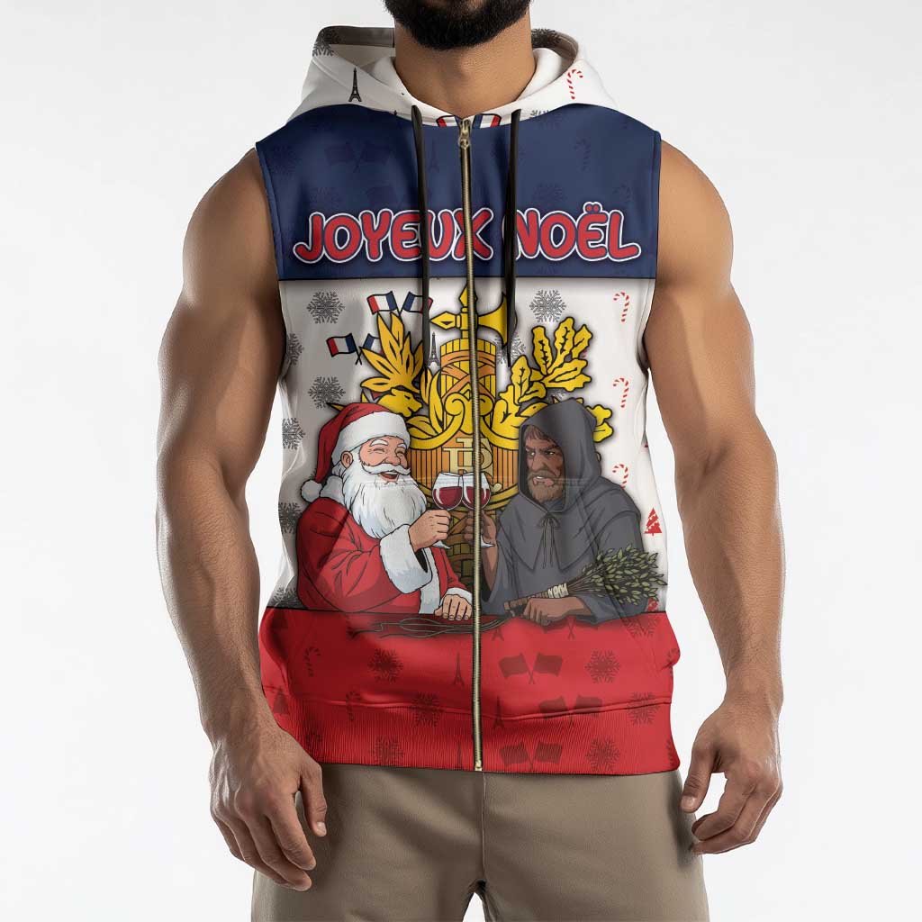 France Christmas Sleeveless Zip Hoodie Pere Noel And Pere Fouettard - Wonder Print Shop