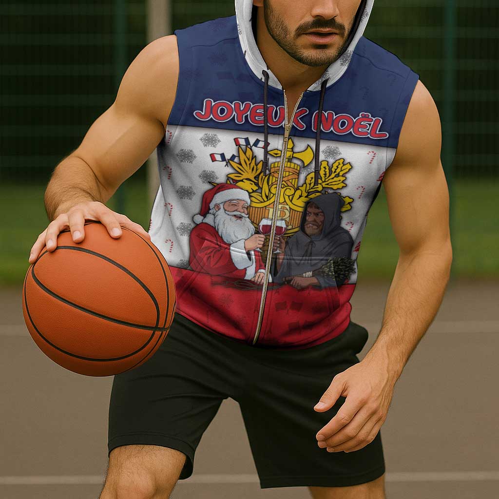 France Christmas Sleeveless Zip Hoodie Pere Noel And Pere Fouettard - Wonder Print Shop