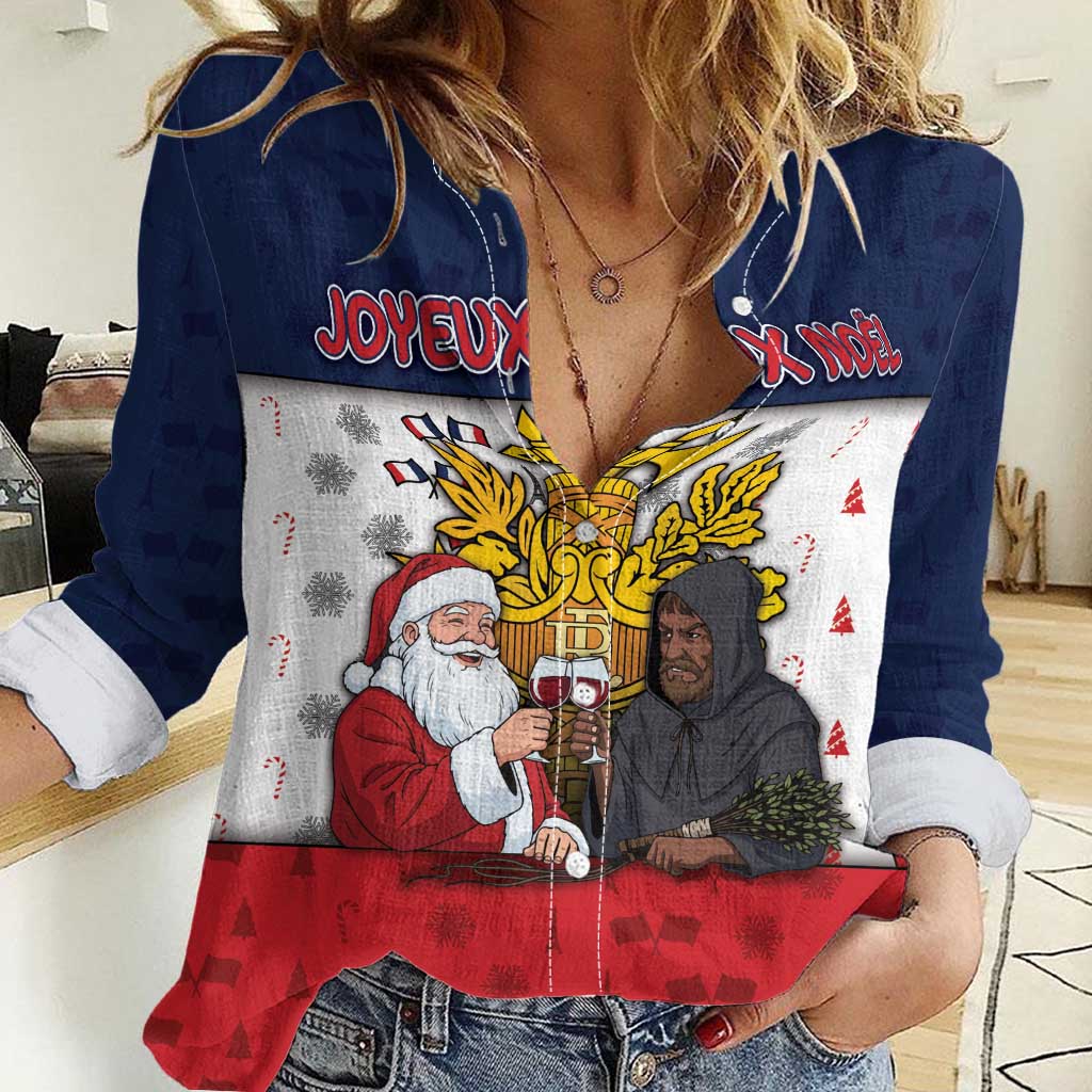 France Christmas Women Casual Shirt Pere Noel And Pere Fouettard - Wonder Print Shop