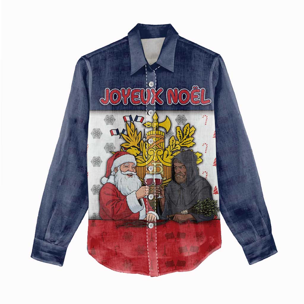 France Christmas Women Casual Shirt Pere Noel And Pere Fouettard - Wonder Print Shop