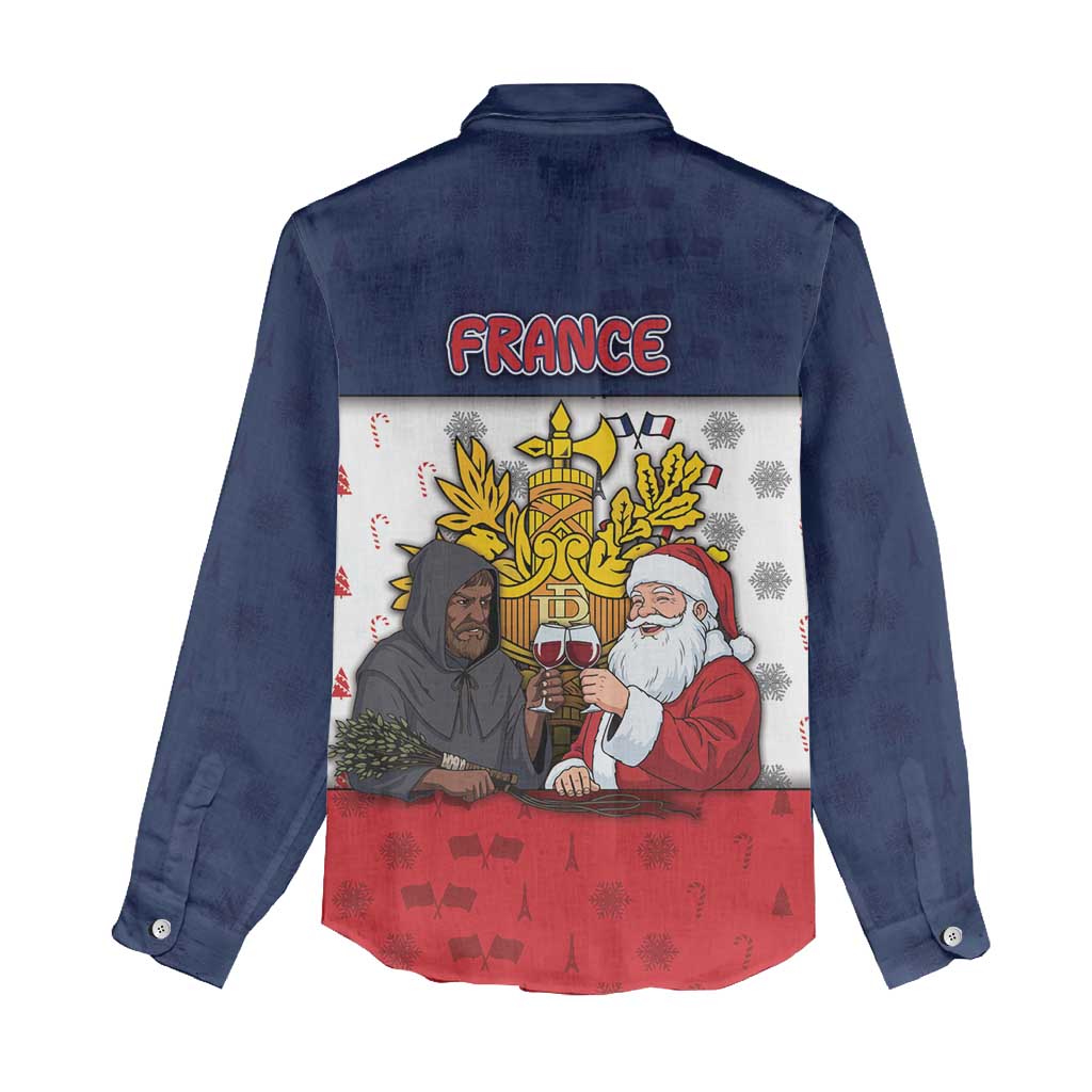 France Christmas Women Casual Shirt Pere Noel And Pere Fouettard - Wonder Print Shop