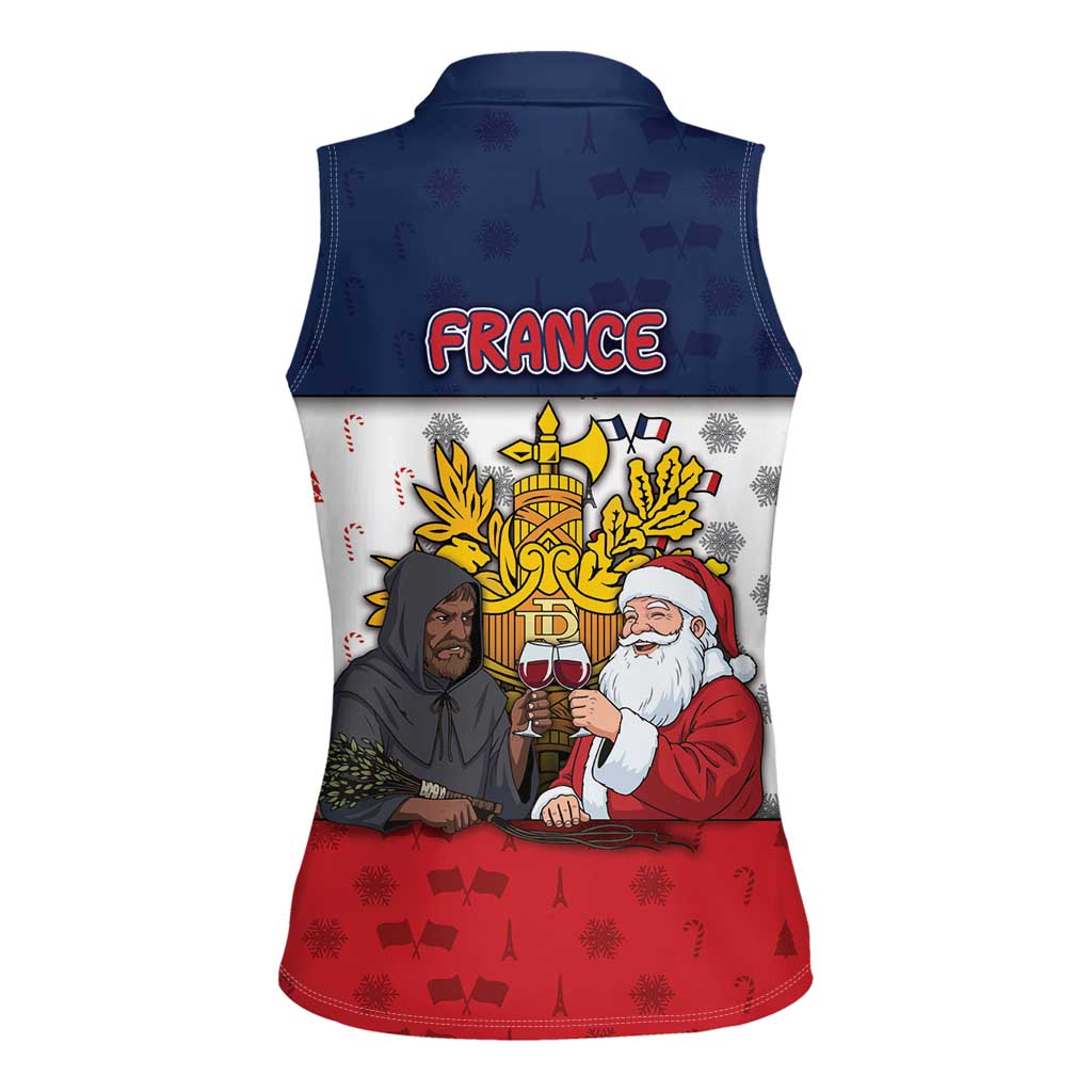 France Christmas Women Sleeveless Polo Shirt Pere Noel And Pere Fouettard - Wonder Print Shop