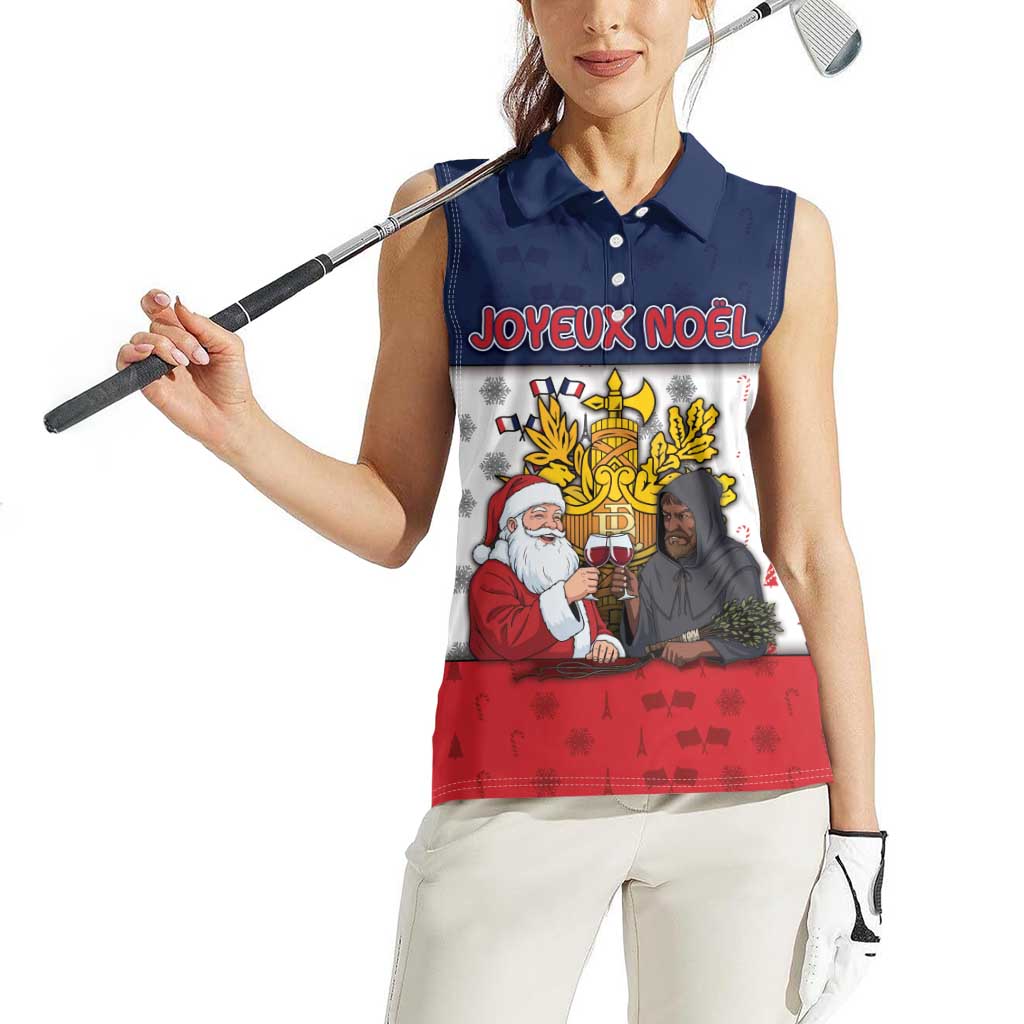 France Christmas Women Sleeveless Polo Shirt Pere Noel And Pere Fouettard - Wonder Print Shop
