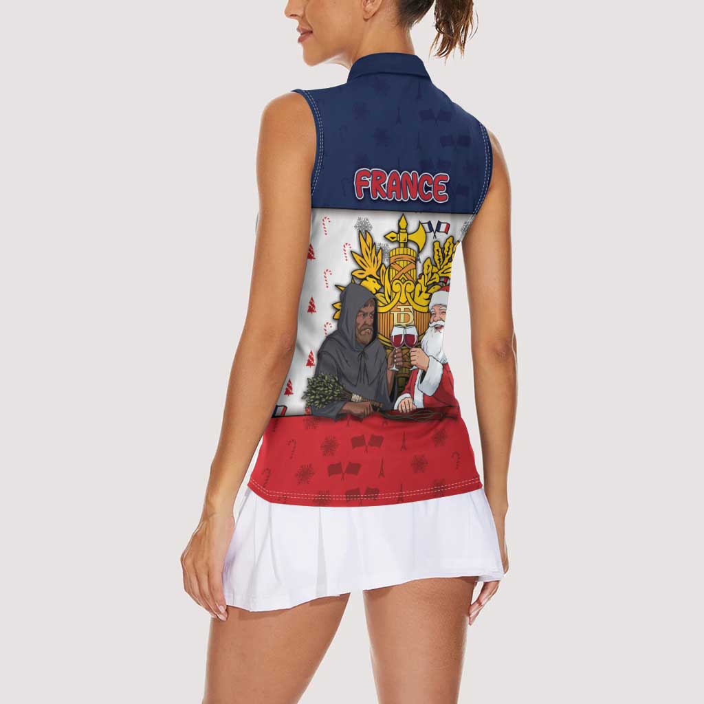 France Christmas Women Sleeveless Polo Shirt Pere Noel And Pere Fouettard - Wonder Print Shop
