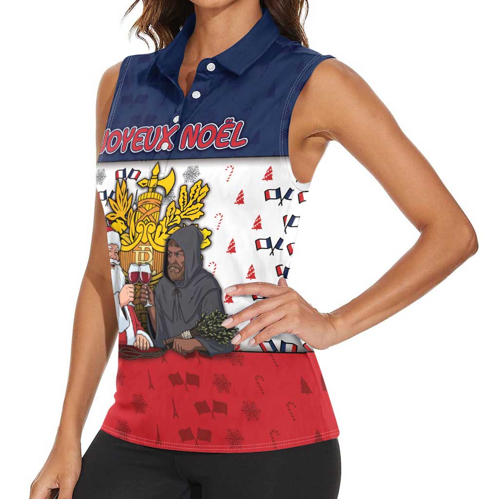 France Christmas Women Sleeveless Polo Shirt Pere Noel And Pere Fouettard - Wonder Print Shop