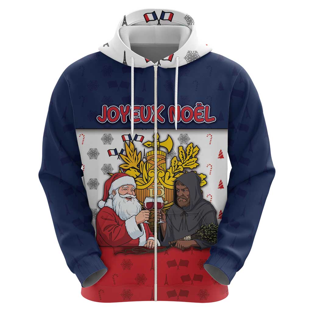 France Christmas Zip Hoodie Pere Noel And Pere Fouettard - Wonder Print Shop